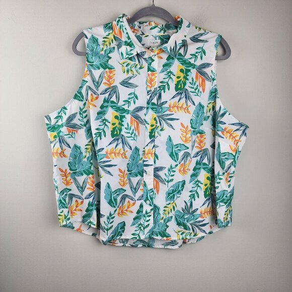 J.Crew Factory plus size 3 X sleeveless top blouse tropical print New - Picture 1 of 10